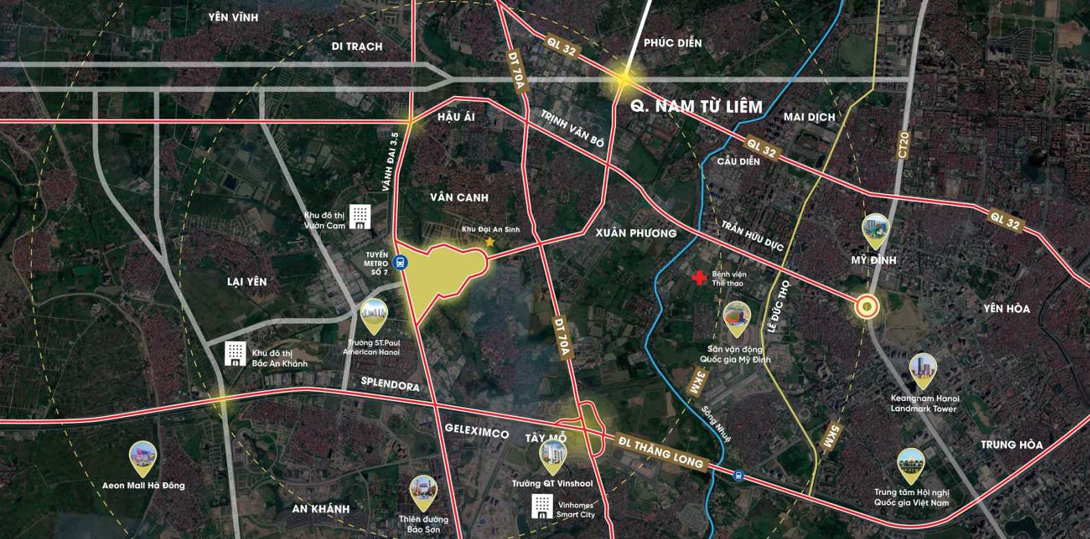 Vị trí An Lạc Green Symphony trên trục Vành đai 3.5 - Đại lộ Thăng Long